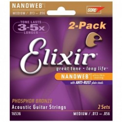 Elixir 16536 PACK 2 NANOWEB MEDIUM ACOUSTIC PHOSPHOR BRONZE