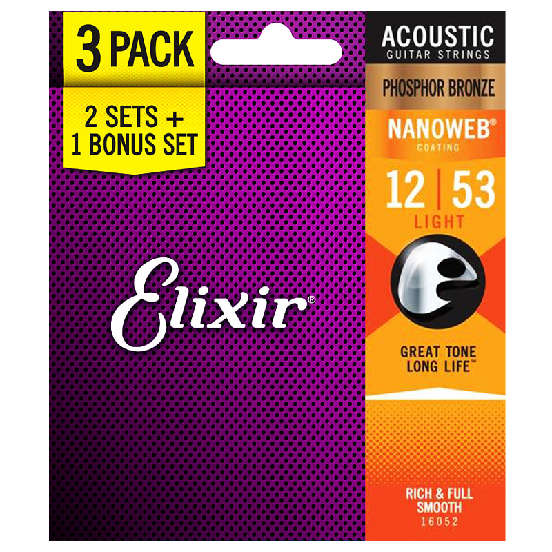Elixir 3x2 Pack 16052 Acoustic 12-53 Phosphor Bronze Light