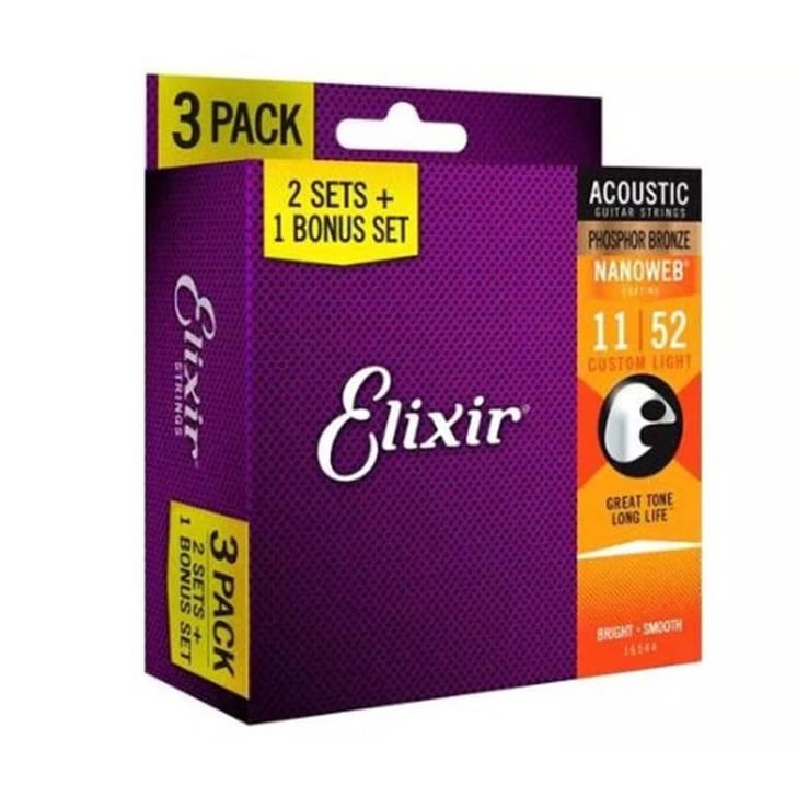 Elixir Nanoweb 16544 Custom Light Phosphor Bronze (2+1 Pack)